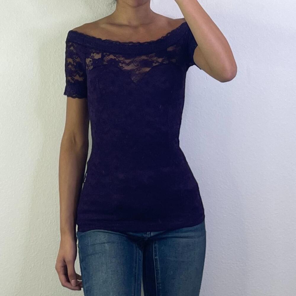 Purple Lace Off-shoulder Top